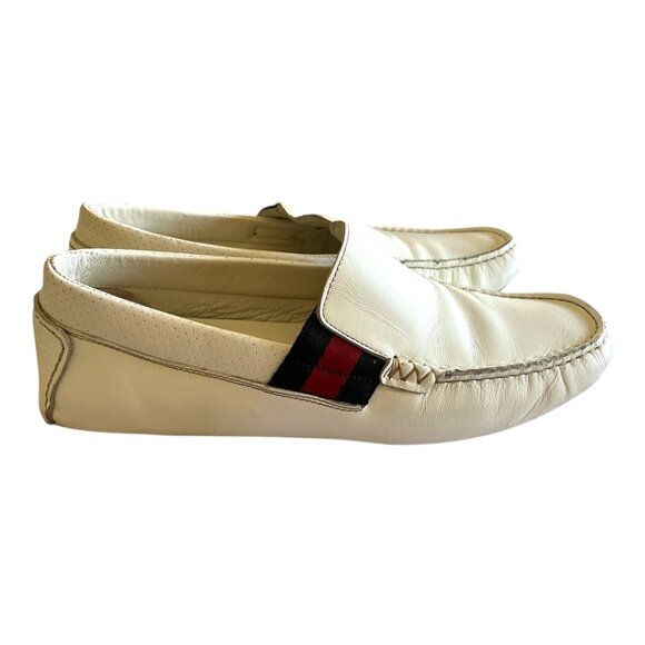 Gucci Men's White Drivers with Red/Blue Ribbon - Picture 2 of 9